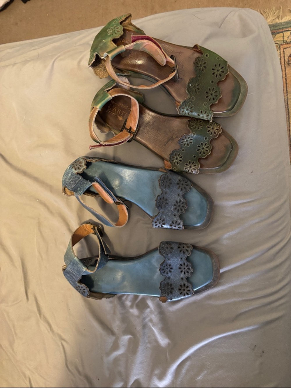 Spring Step Floral Cutout Leather Sandals in Green and Blue 2 for 1!